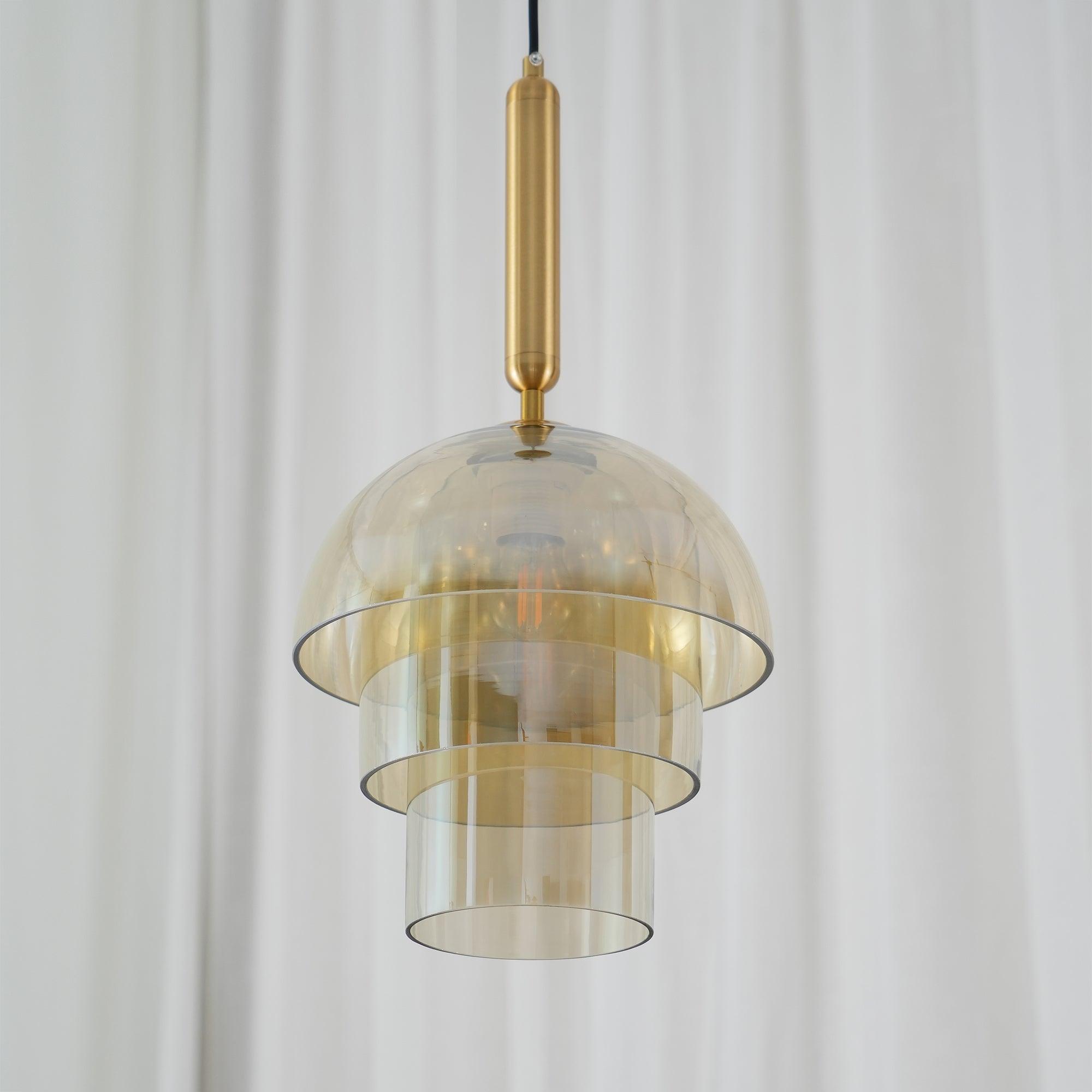 Renley Pendant Lamp Glass Cognac Dome Brass Mid Century
