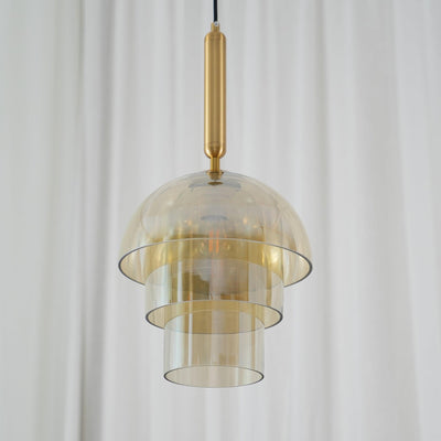 Renley Pendant Lamp Glass Cognac Dome Brass Mid Century