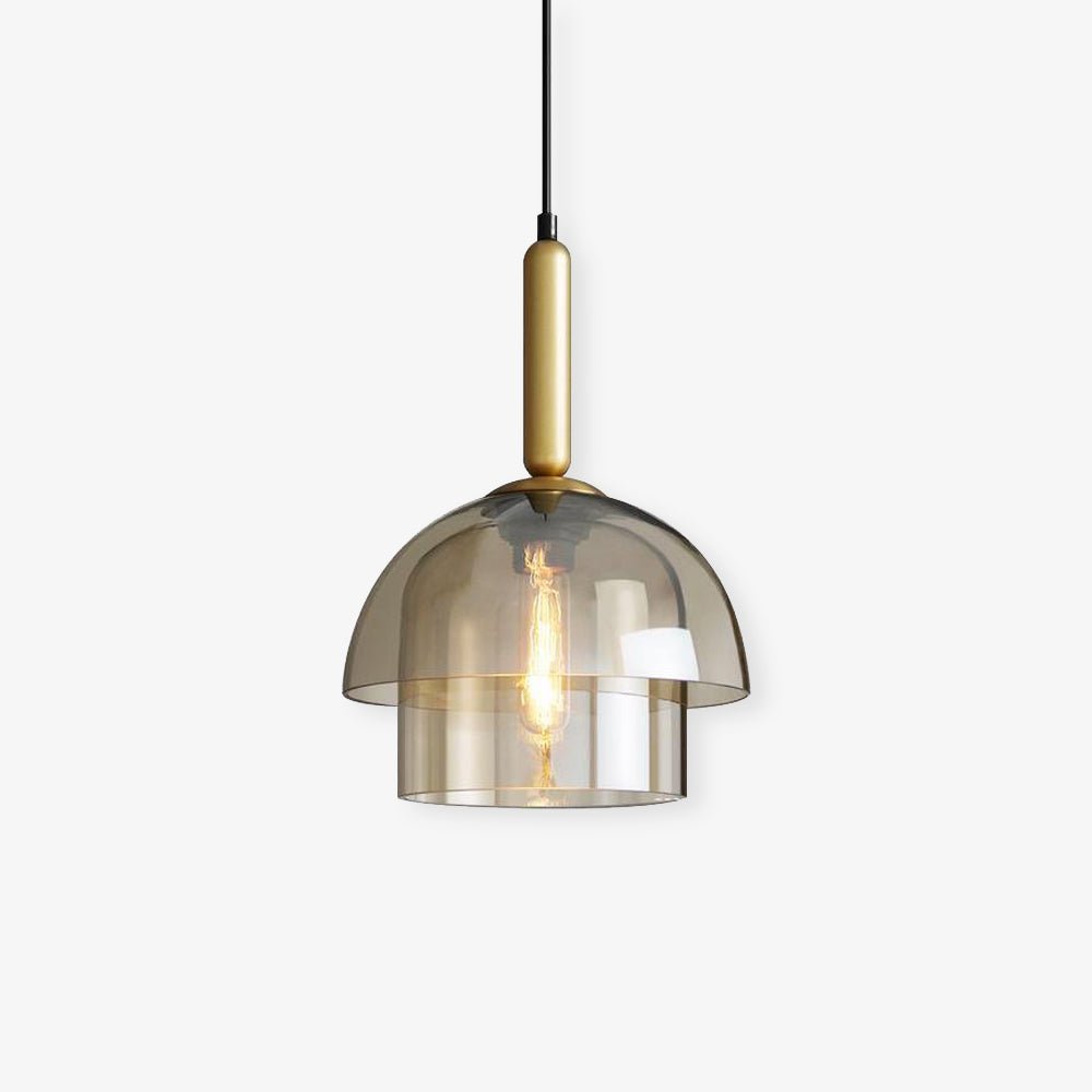 Renley Pendant Lamp Glass Cognac Dome Brass Mid Century