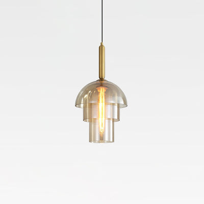 Renley Pendant Lamp Glass Cognac Dome Brass Mid Century