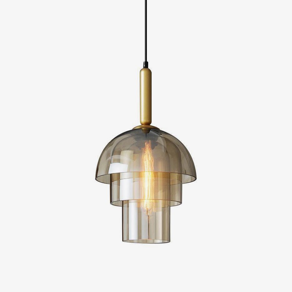 Renley Pendant Lamp Glass Cognac Dome Brass Mid Century