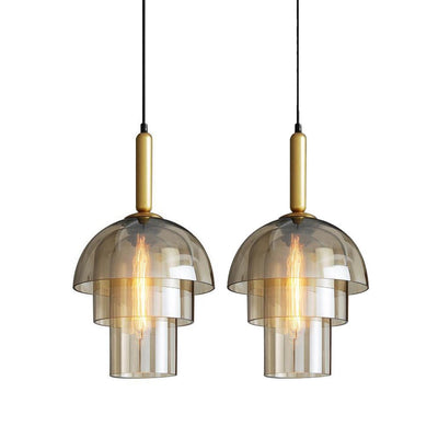 Renley Pendant Lamp Glass Cognac Dome Brass Mid Century