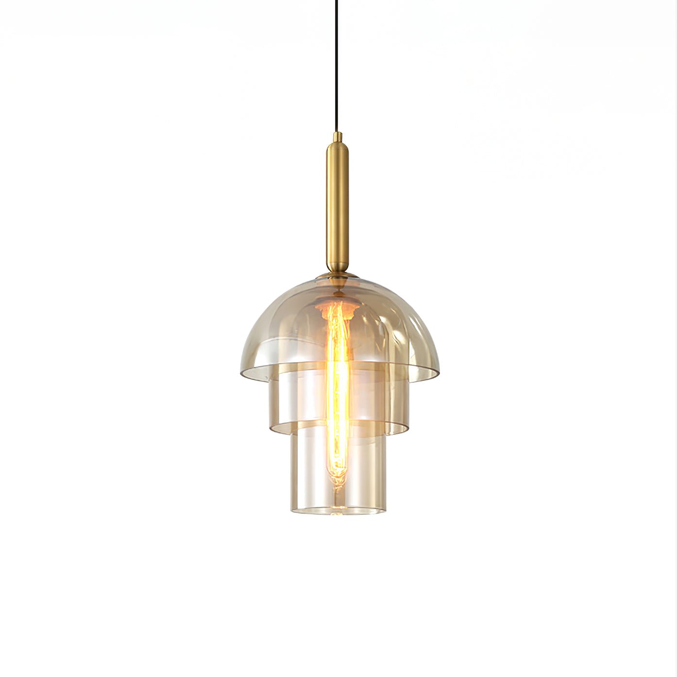 Renley Pendant Lamp Glass Cognac Dome Brass Mid Century