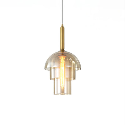 Renley Pendant Lamp Glass Cognac Dome Brass Mid Century
