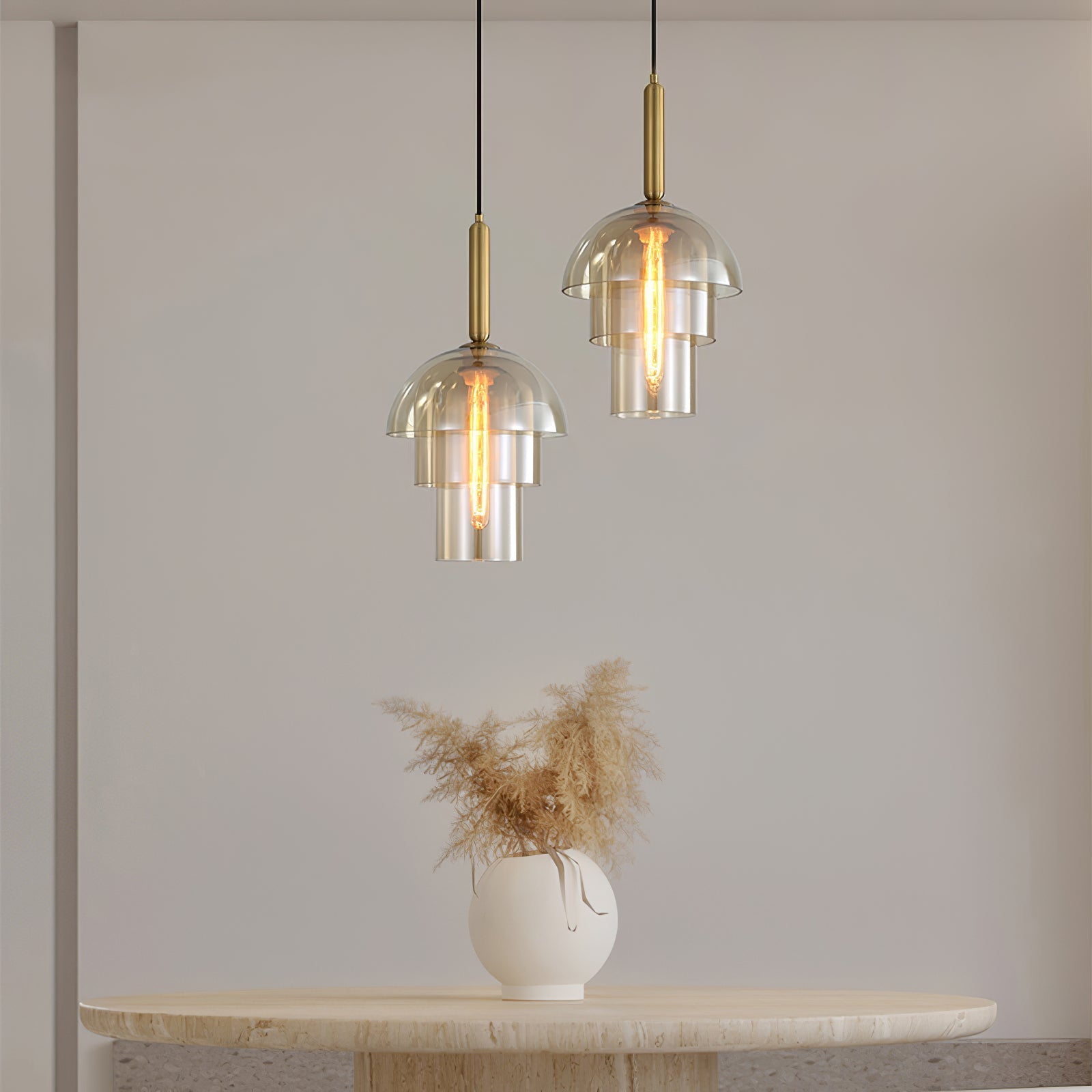 Renley Pendant Lamp Glass Cognac Dome Brass Mid Century