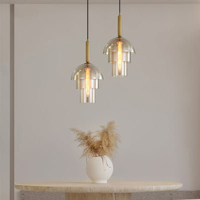 Renley Pendant Lamp Glass Cognac Dome Brass Mid Century