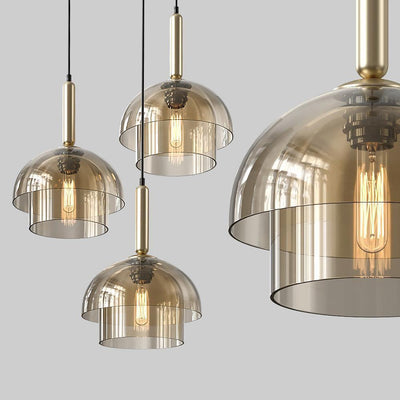 Renley Pendant Lamp Glass Cognac Dome Brass Mid Century
