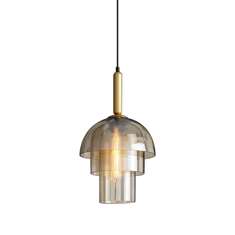 Renley Pendant Lamp Glass Cognac Dome Brass Mid Century