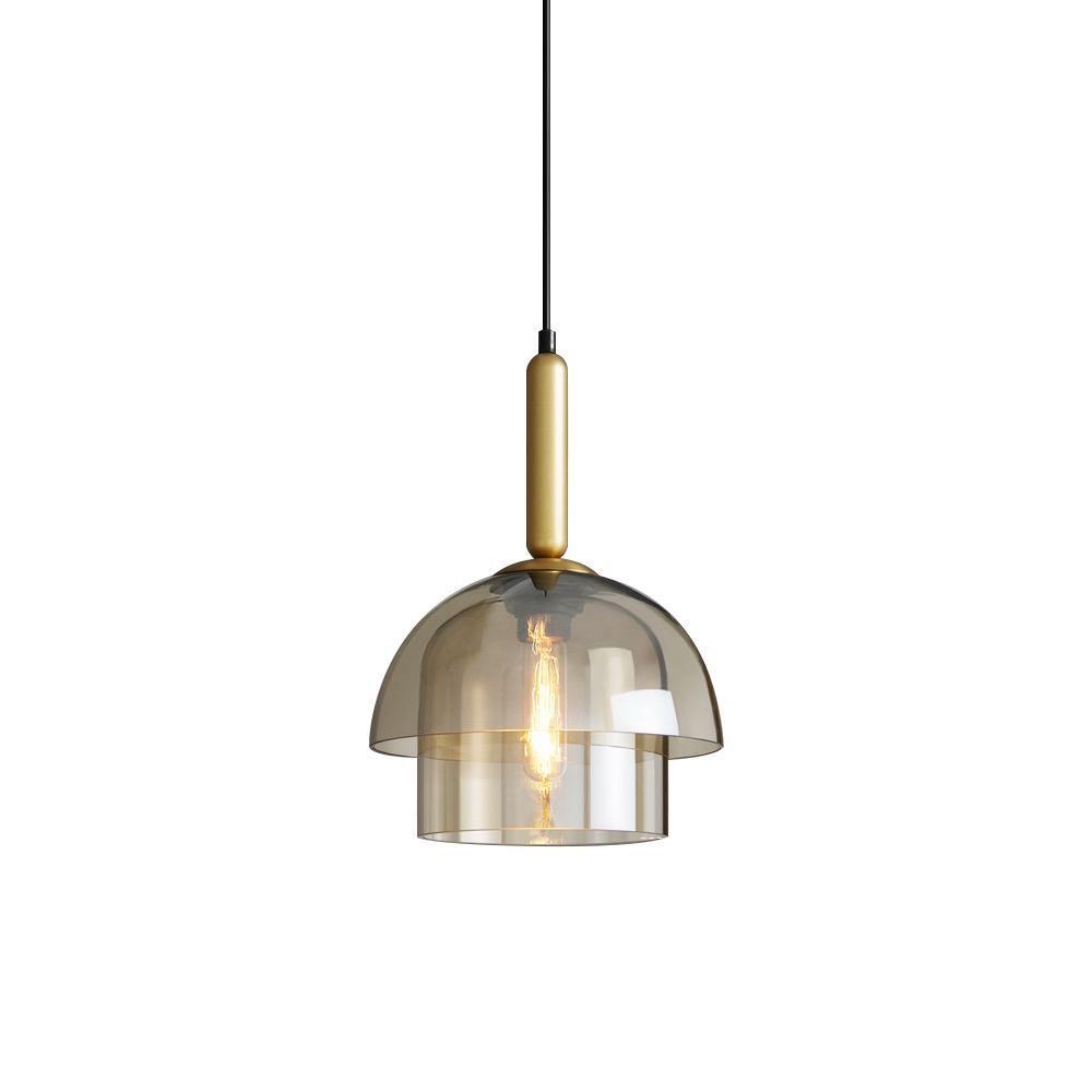 Renley Pendant Lamp Glass Cognac Dome Brass Mid Century
