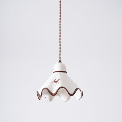 Pendant Lamp Ceramic Wavy Shade Rustic Brown Trim Retro Farmhouse - Neutral Decor