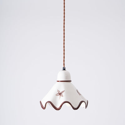 Pendant Lamp Ceramic Wavy Shade Rustic Brown Trim Retro Farmhouse - Neutral Decor