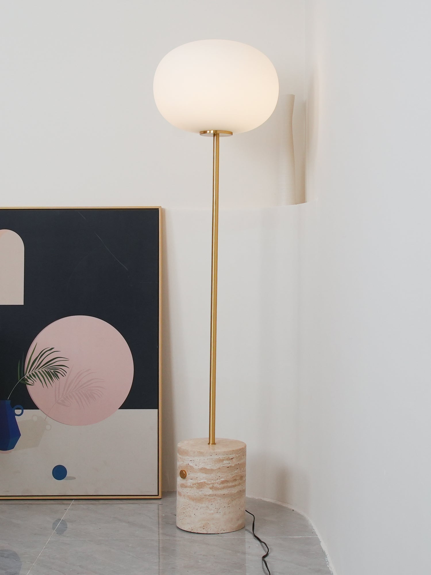Iloryra Column-Base Travertine Floor Lamp