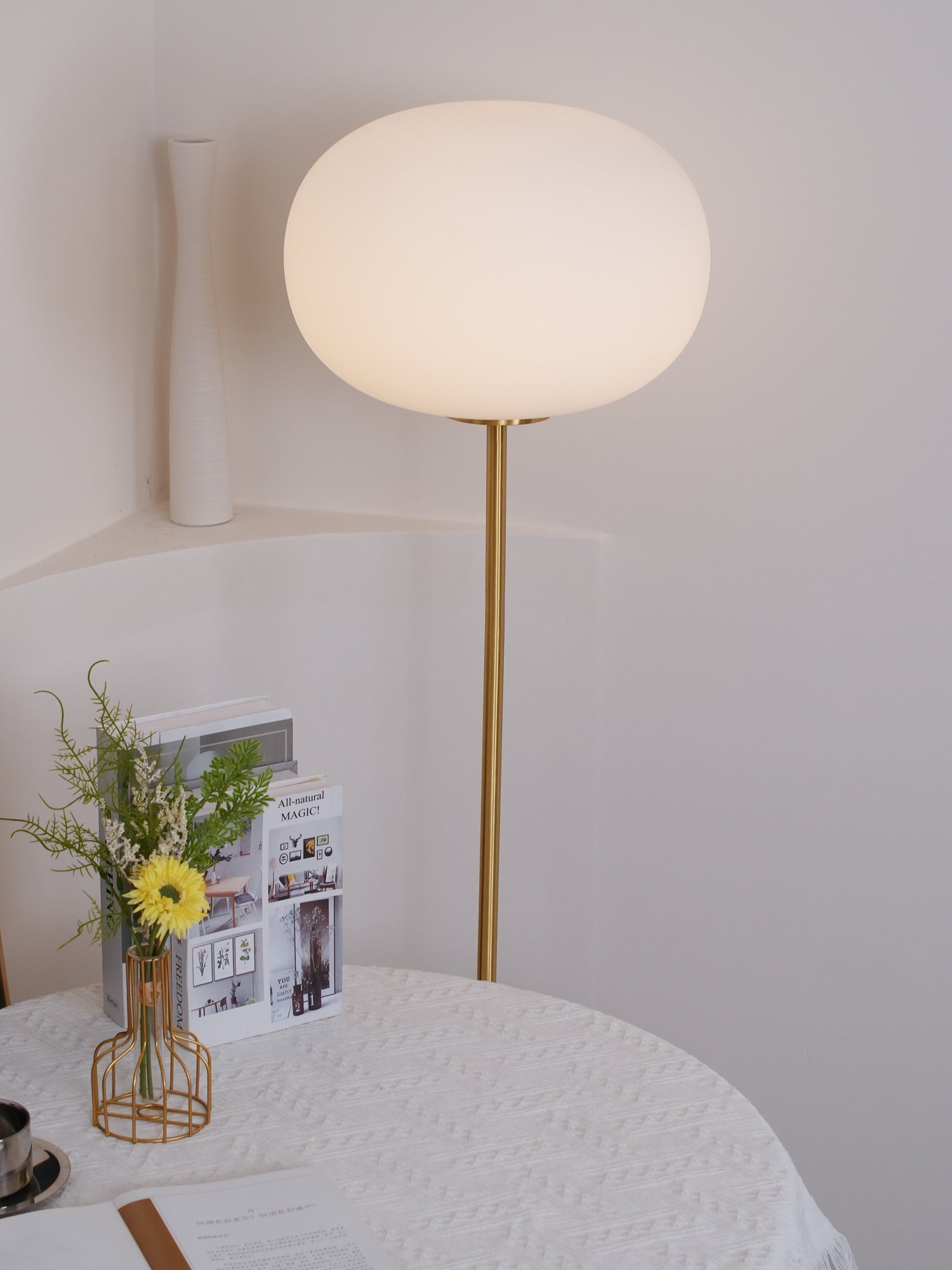 Iloryra Column-Base Travertine Floor Lamp