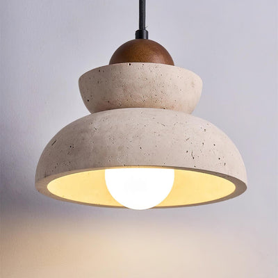 Pendant Lamp Travertine Shade Wood Modern Nordic Beige Walnut - Neutral Decor