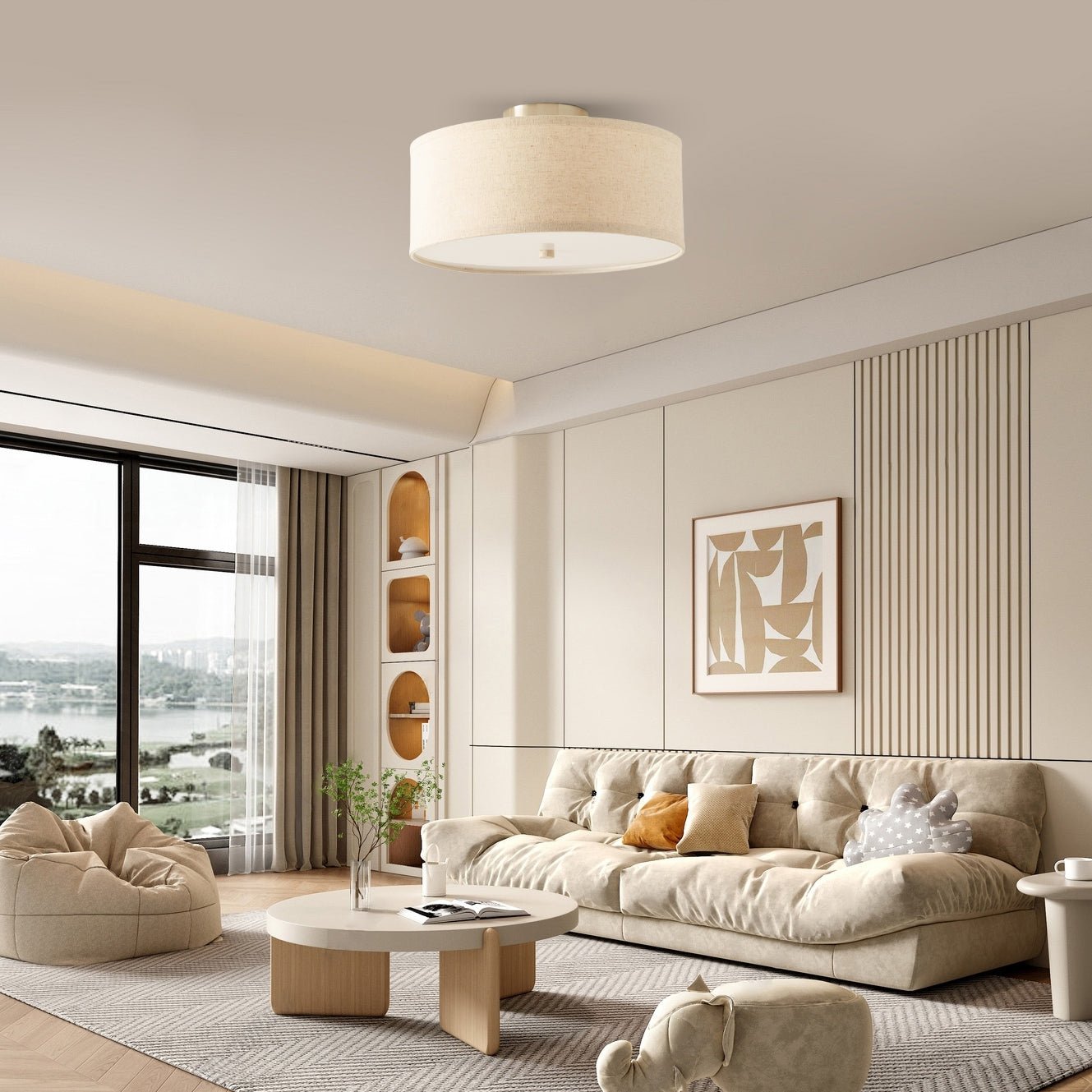 Qilvo Ceiling Light Linen Shade Simple Elegant