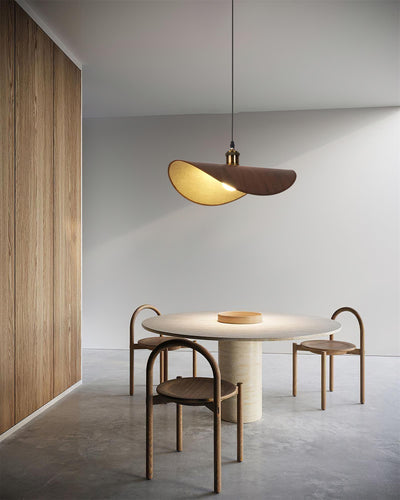 Pendant Lamp Linen Fabric Shade Wood Organic Sculptural - Neutral Decor