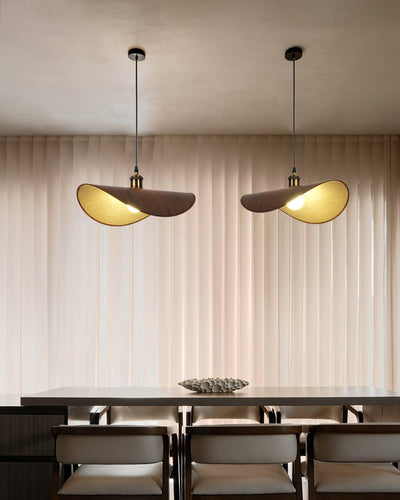 Pendant Lamp Linen Fabric Shade Wood Organic Sculptural - Neutral Decor