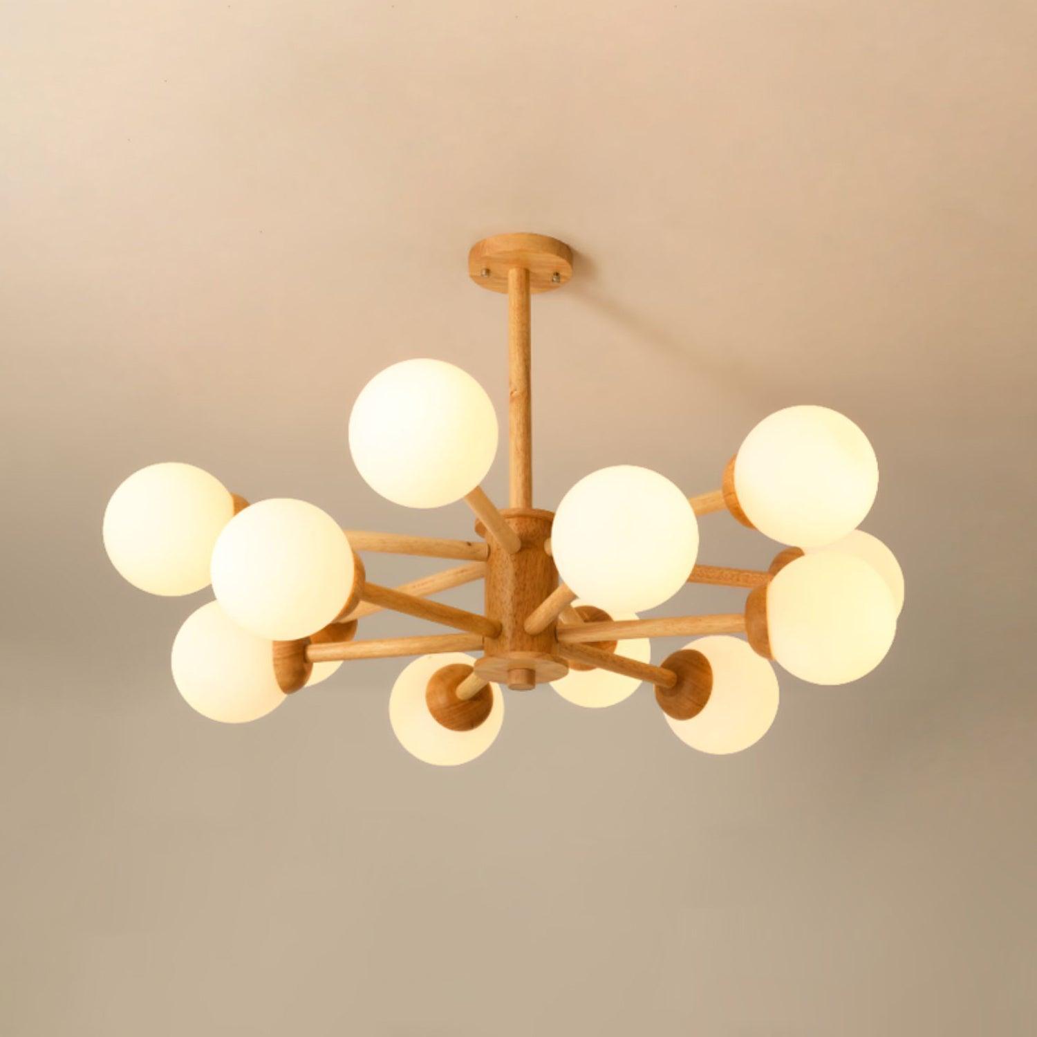 Kalds Chandelier Wooden Globe Minimalist Natural