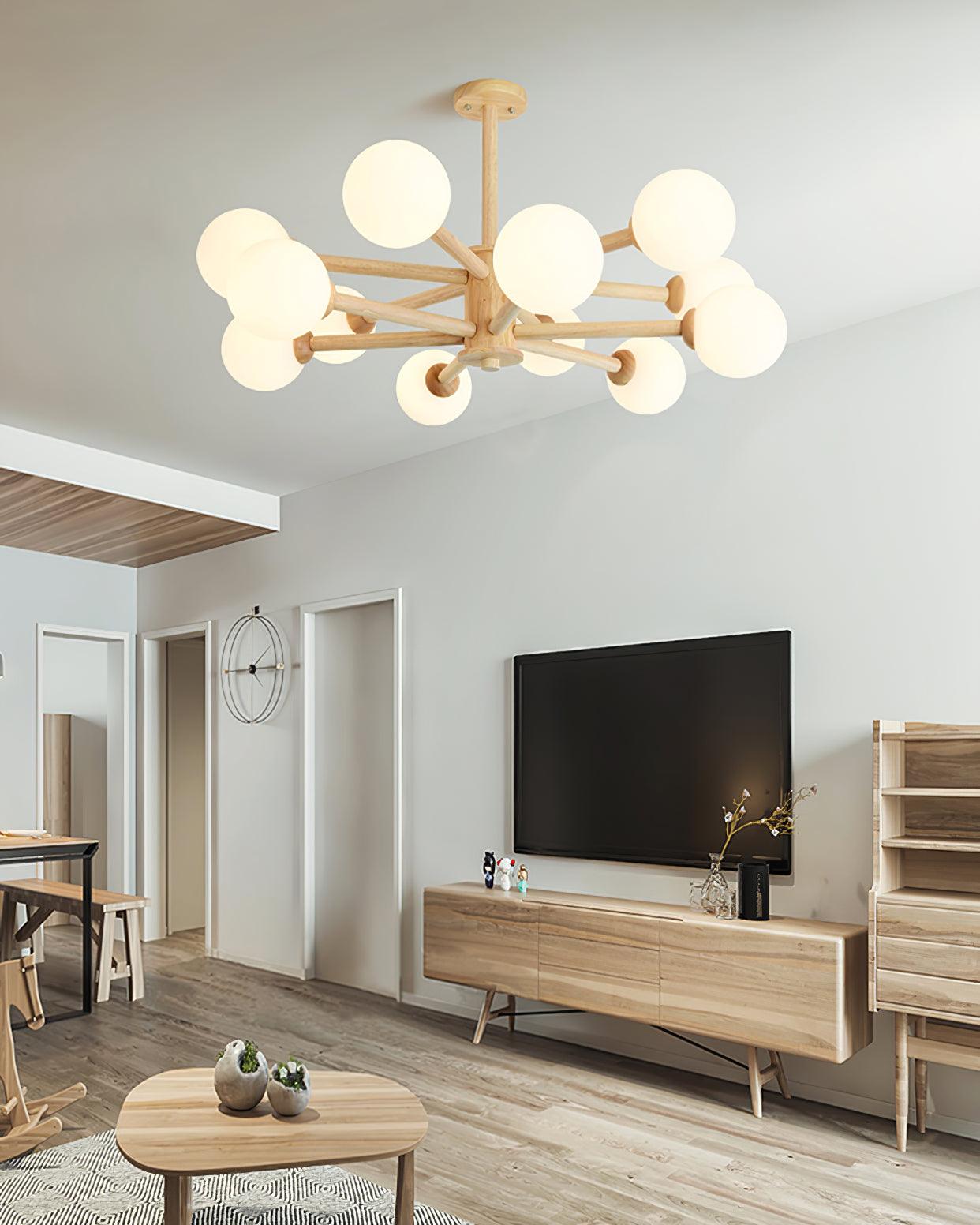 Kalds Chandelier Wooden Globe Minimalist Natural