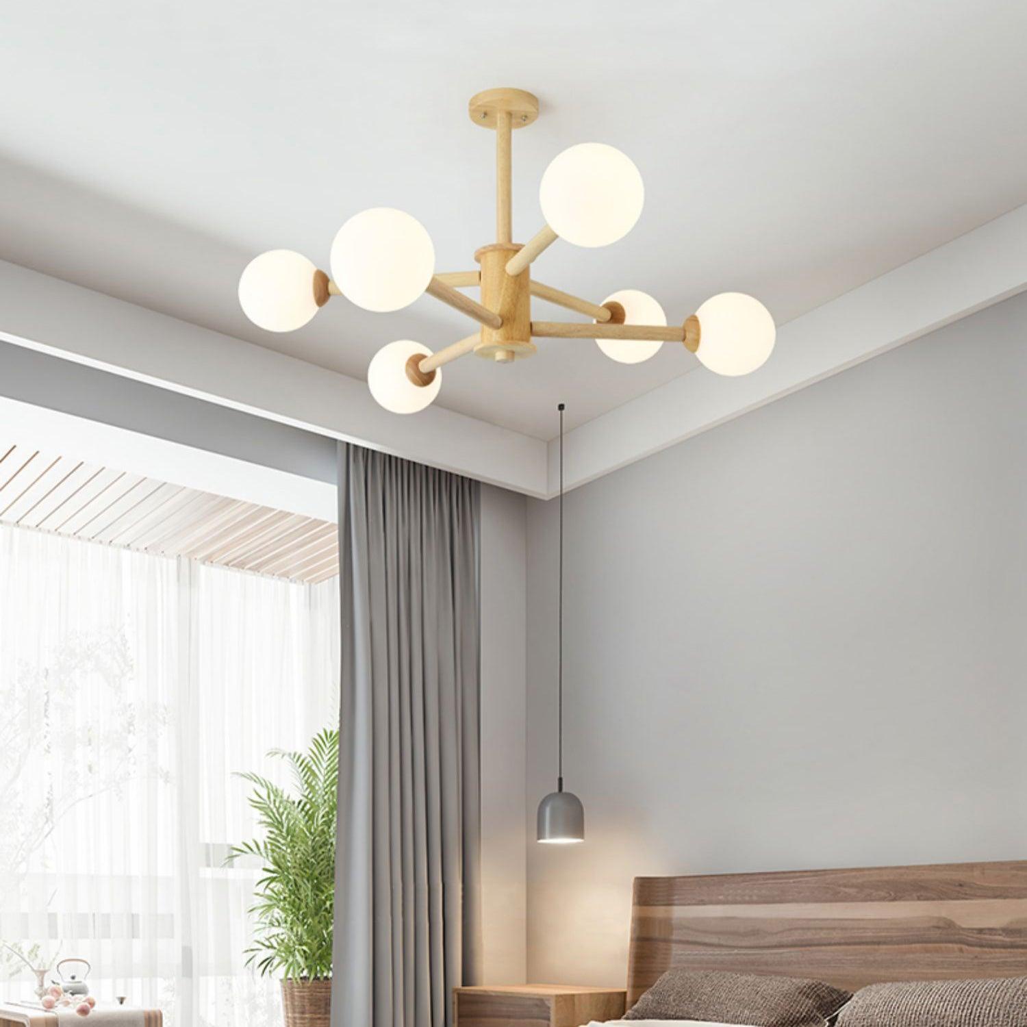 Kalds Chandelier Wooden Globe Minimalist Natural