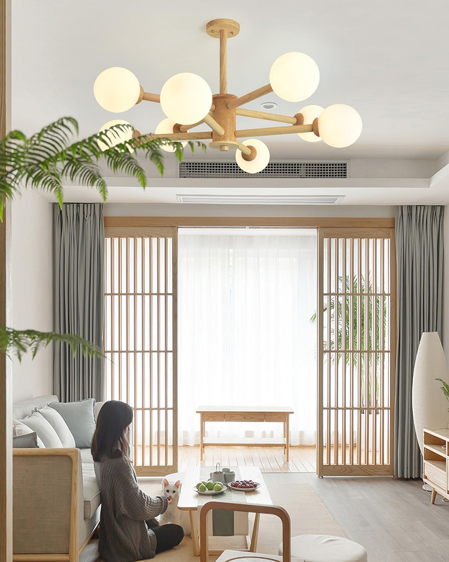 Kalds Chandelier Wooden Globe Minimalist Natural