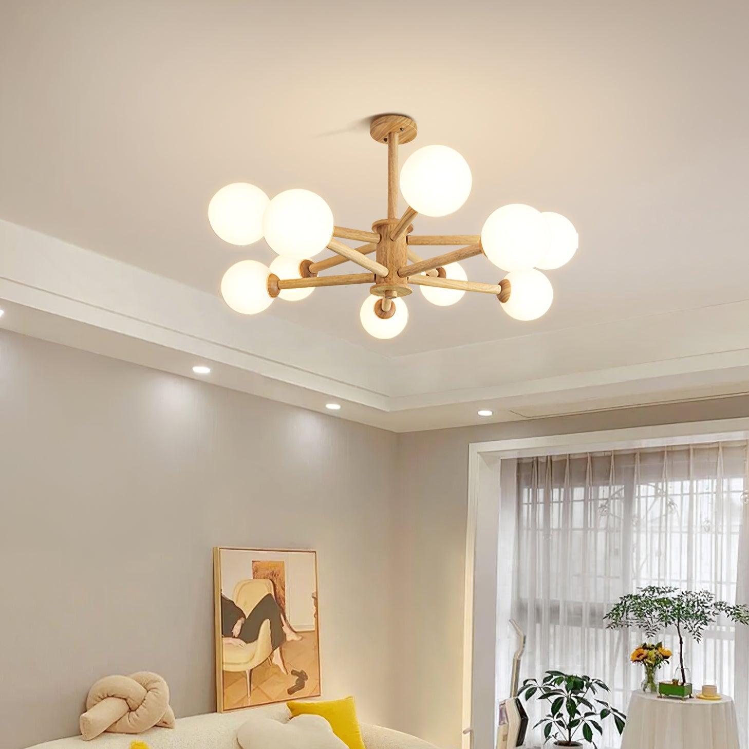 Kalds Chandelier Wooden Globe Minimalist Natural