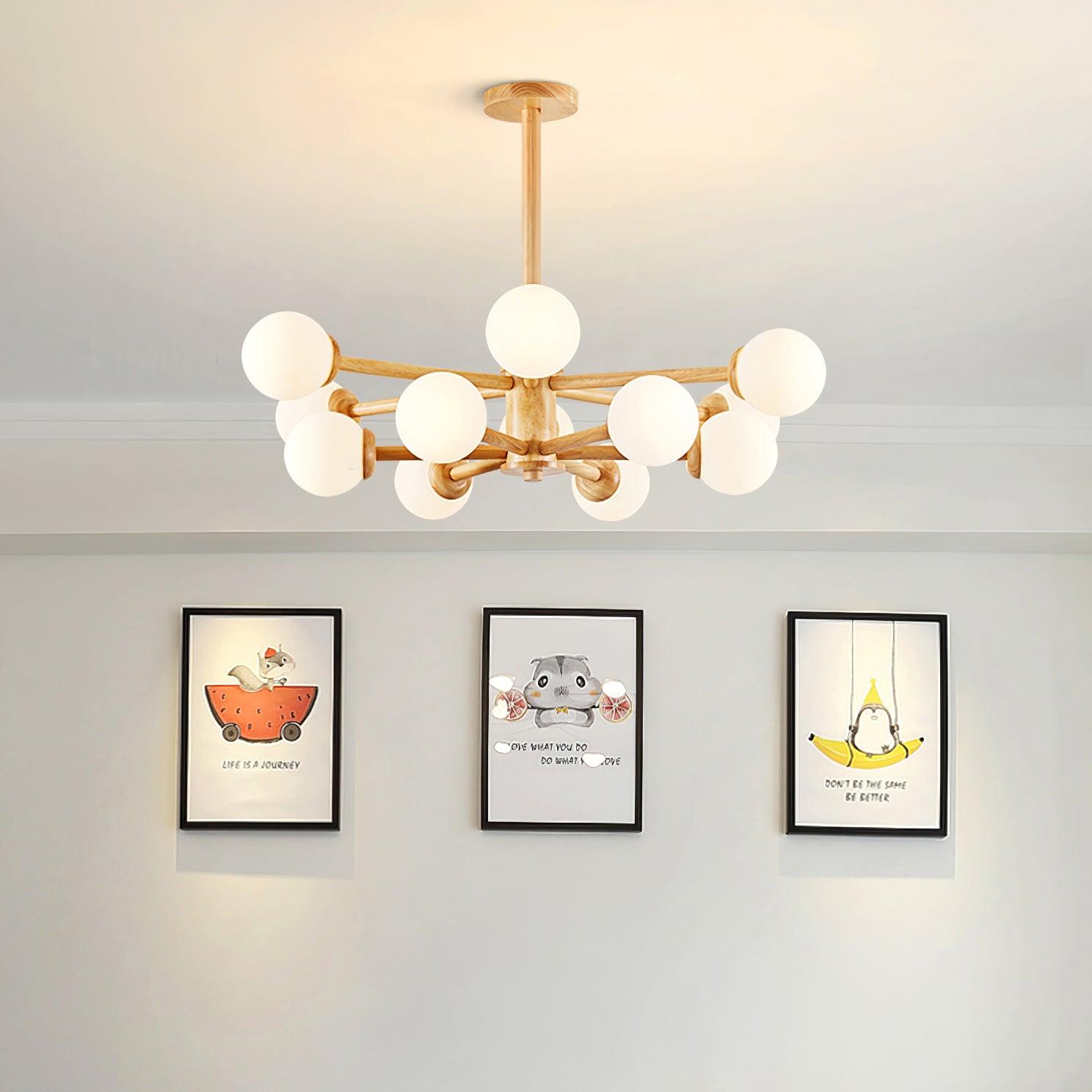 Kalds Chandelier Wooden Globe Minimalist Natural