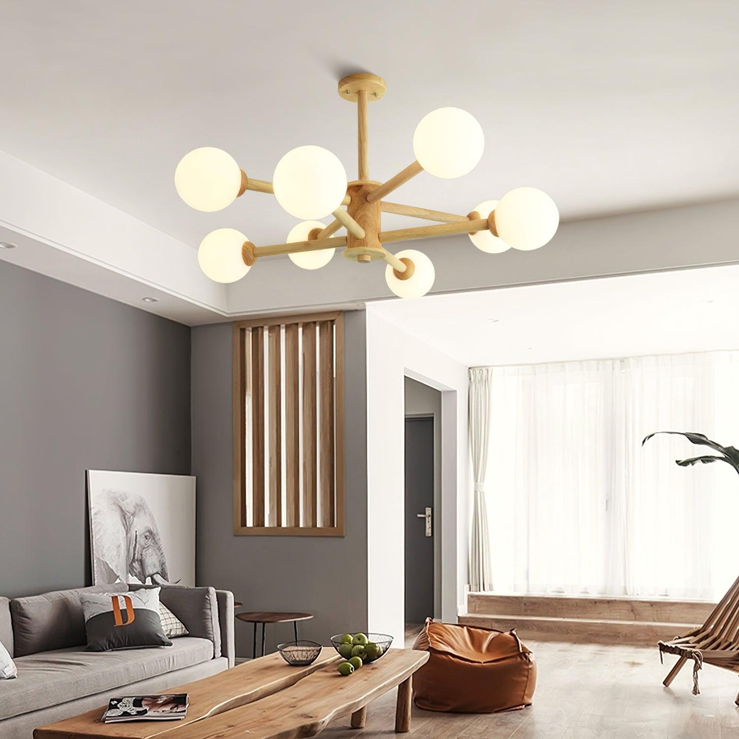 Kalds Chandelier Wooden Globe Minimalist Natural