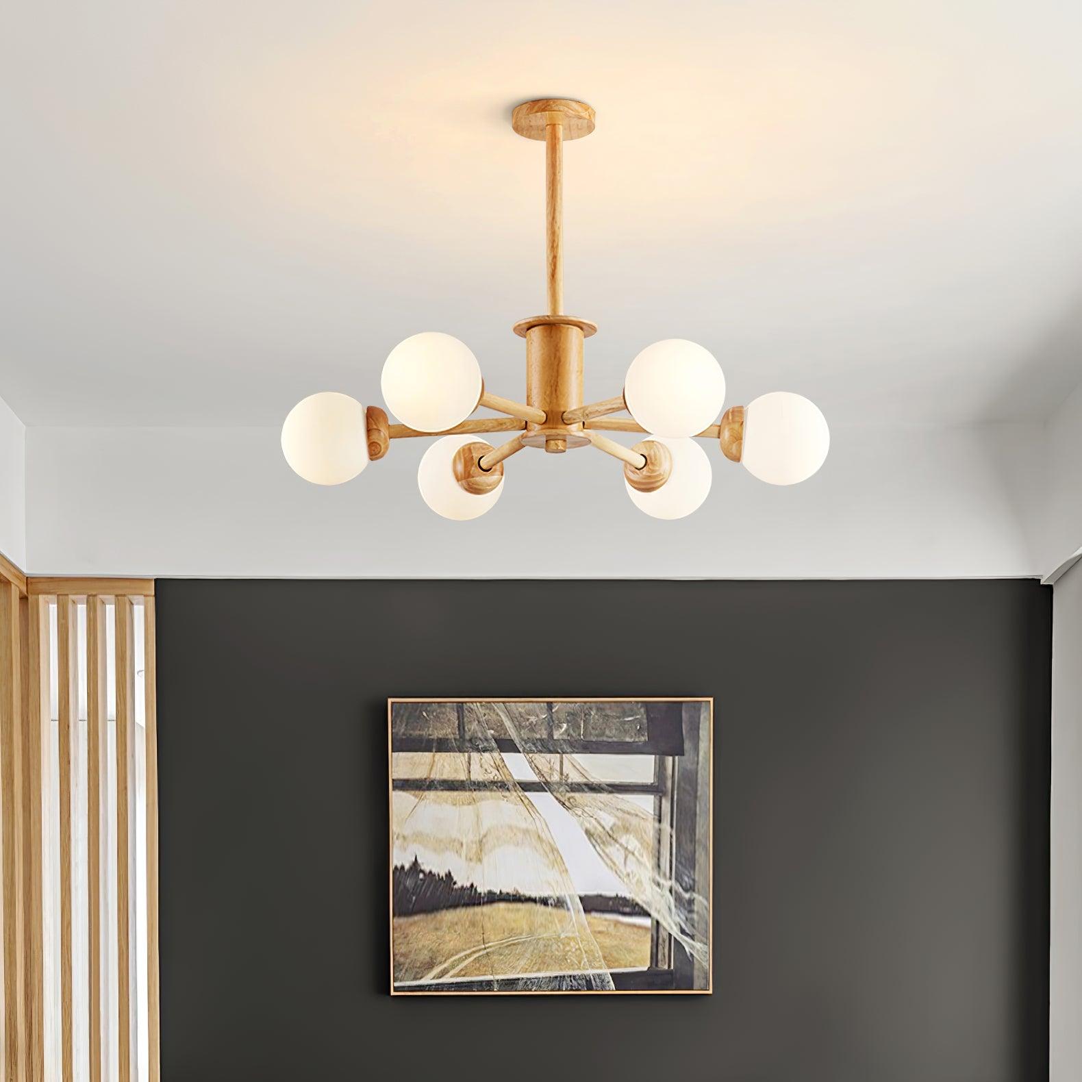 Kalds Chandelier Wooden Globe Minimalist Natural
