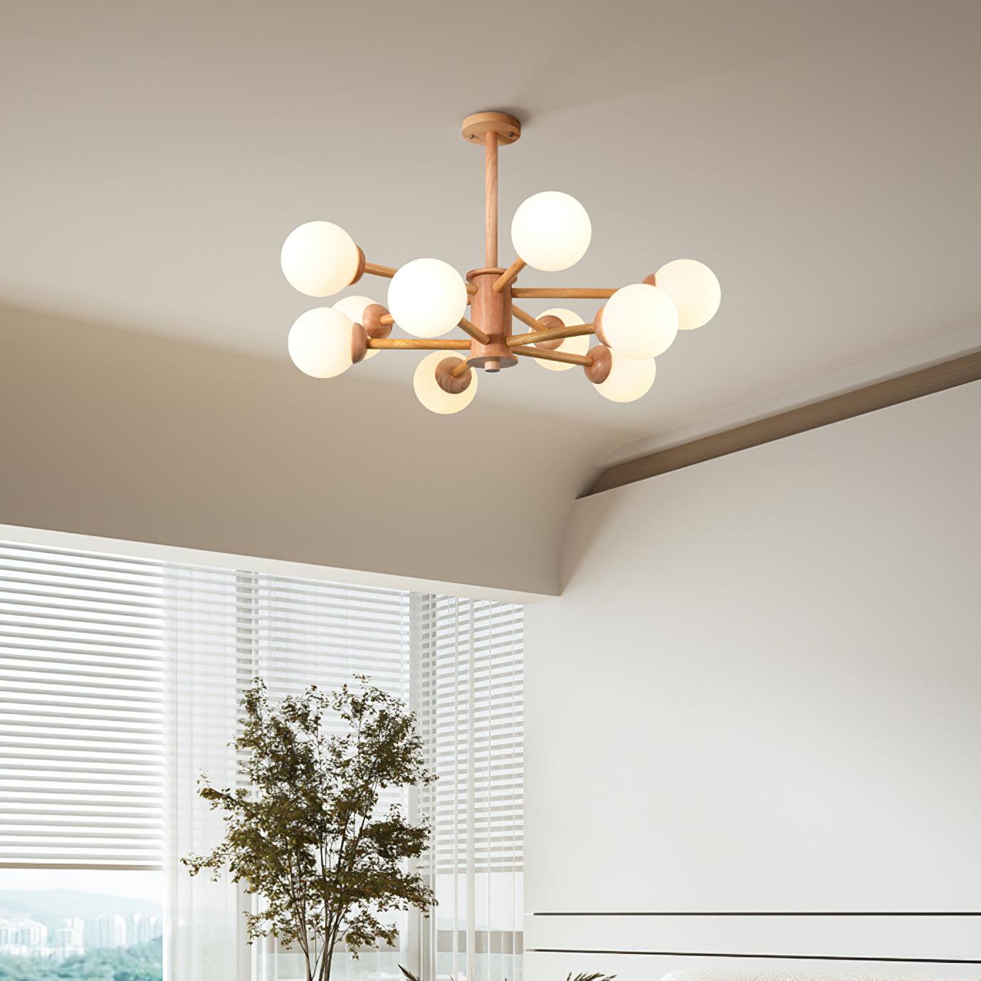 Kalds Chandelier Wooden Globe Minimalist Natural