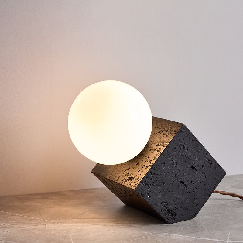 Milo Minimalist Black Travertine Table Lamp