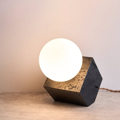 Milo Minimalist Black Travertine Table Lamp