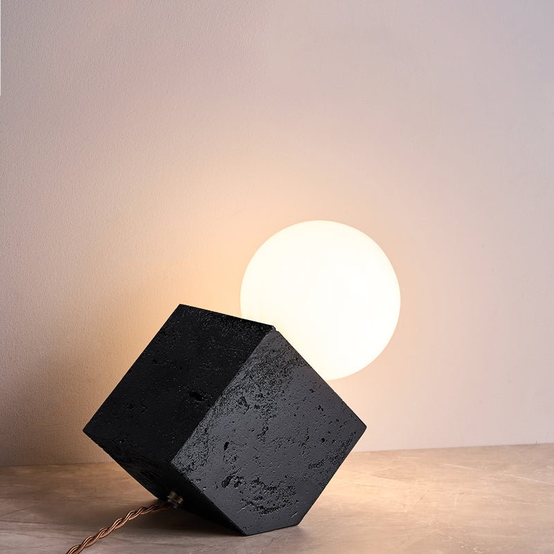 Milo Minimalist Black Travertine Table Lamp