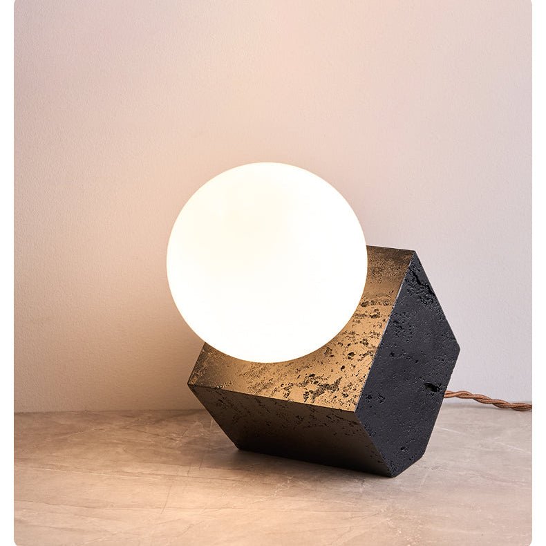Milo Minimalist Black Travertine Table Lamp