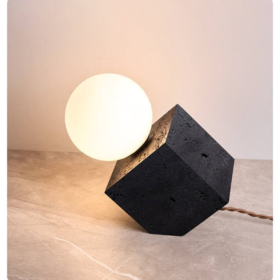 Milo Minimalist Black Travertine Table Lamp