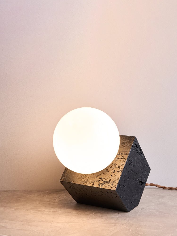 Milo Minimalist Black Travertine Table Lamp