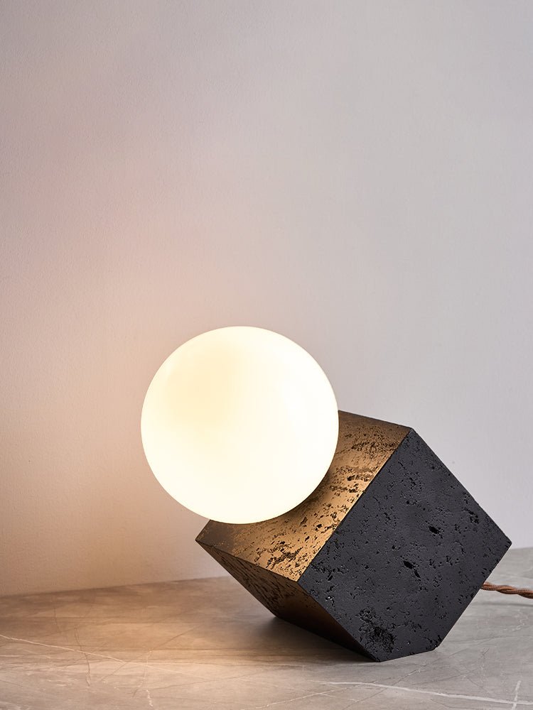 Milo Minimalist Black Travertine Table Lamp