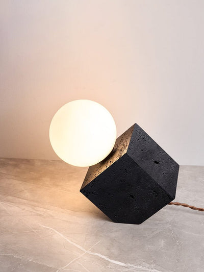 Milo Minimalist Black Travertine Table Lamp