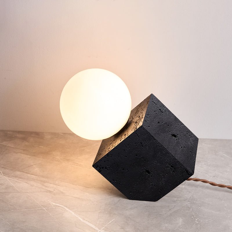 Milo Minimalist Black Travertine Table Lamp