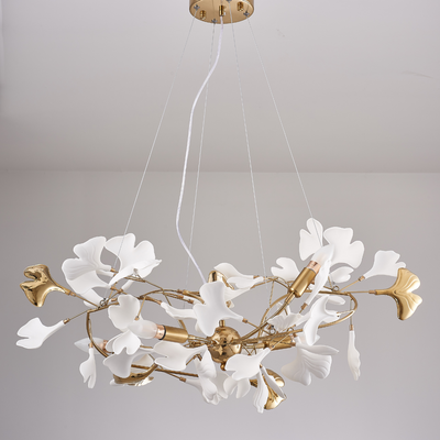 Olivia Gildglow Luxury Ceramic Chandelier Large Foyer Gingko Leaf Living Room - Neutral Decor