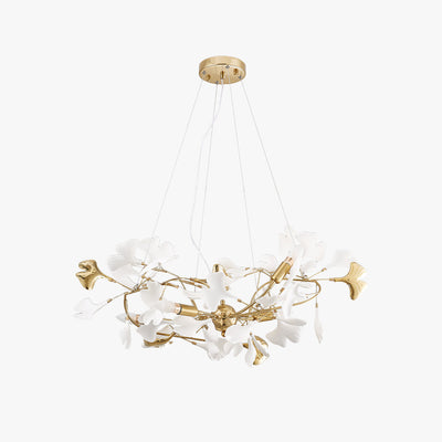 Olivia Gildglow Luxury Ceramic Chandelier Large Foyer Gingko Leaf Living Room - Neutral Decor