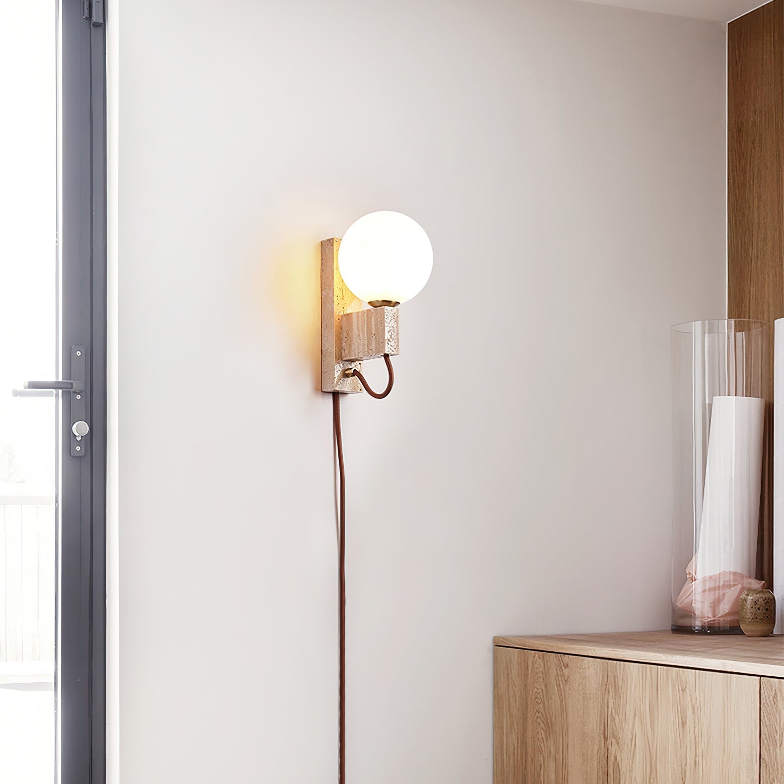 Talt Globe-Travertine Wall Light