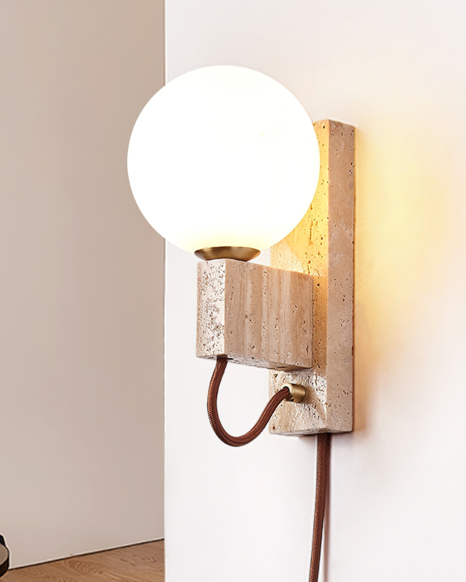 Talt Globe-Travertine Wall Light