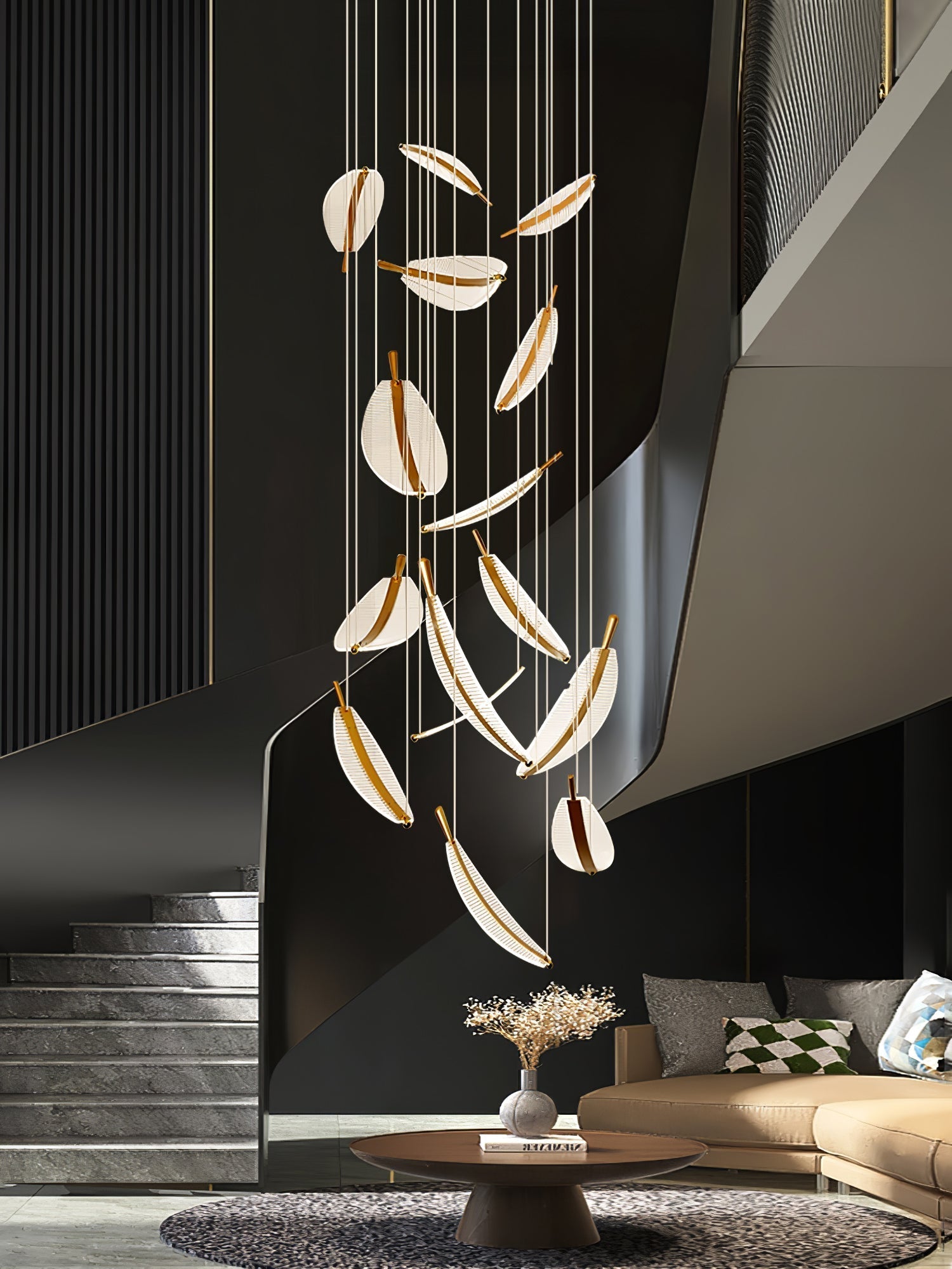 Kuo Chandelier Leaf Acrylic Gold Elegant Modern