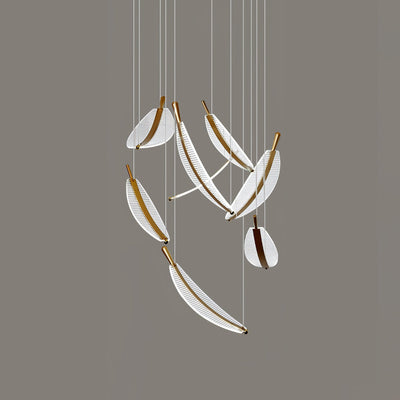 Kuo Chandelier Leaf Acrylic Gold Elegant Modern