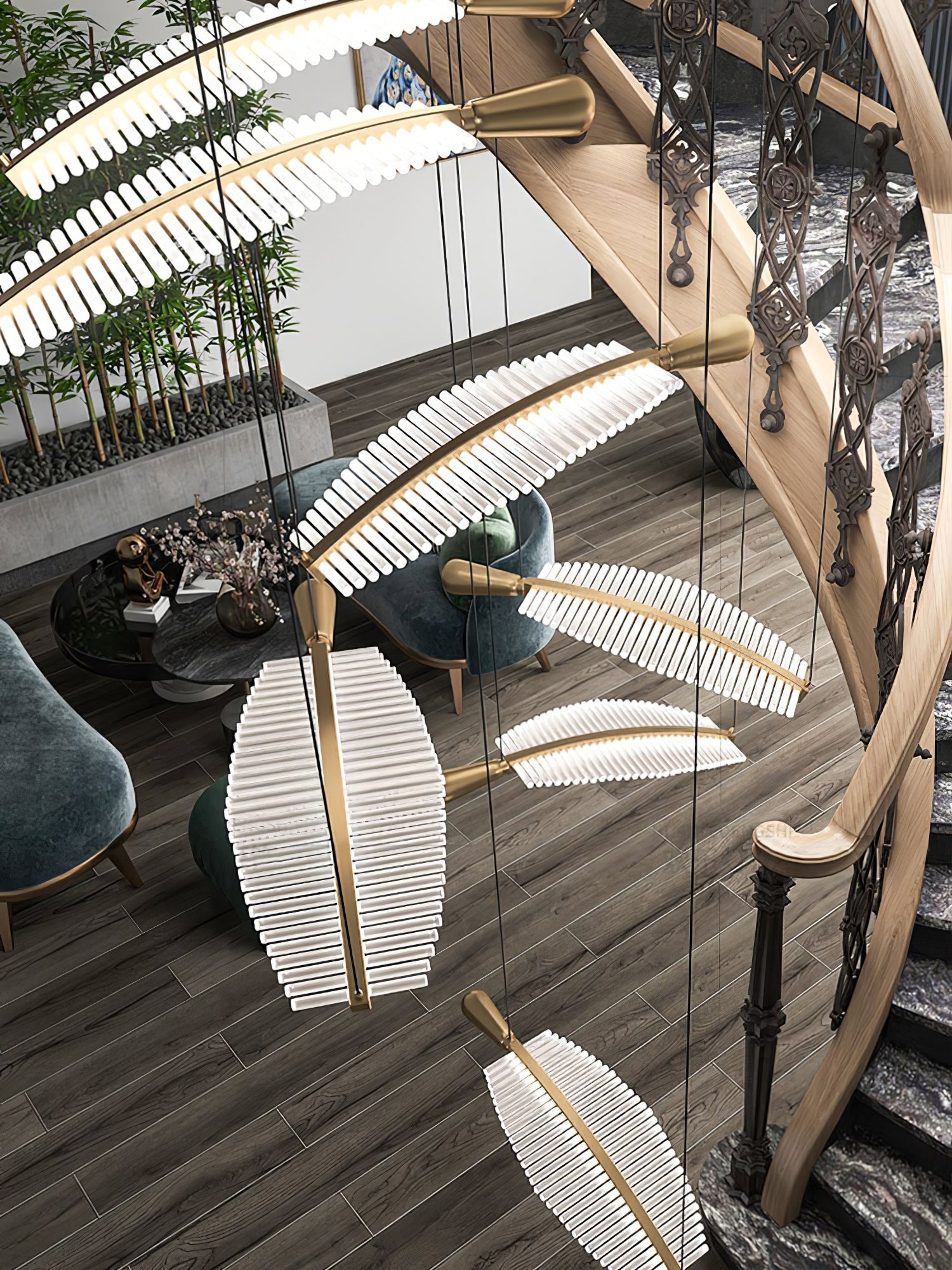 Kuo Chandelier Leaf Acrylic Gold Elegant Modern