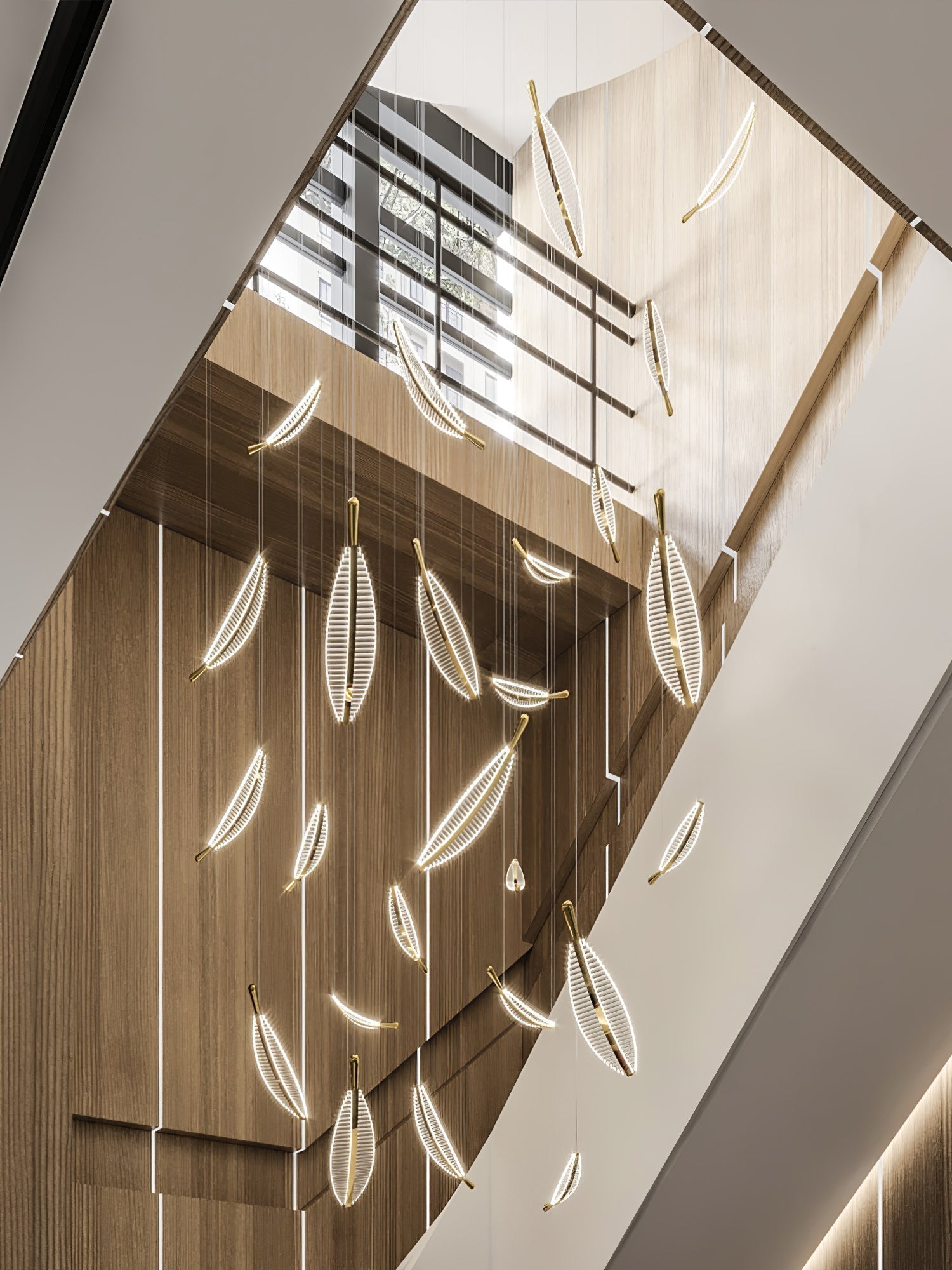 Kuo Chandelier Leaf Acrylic Gold Elegant Modern