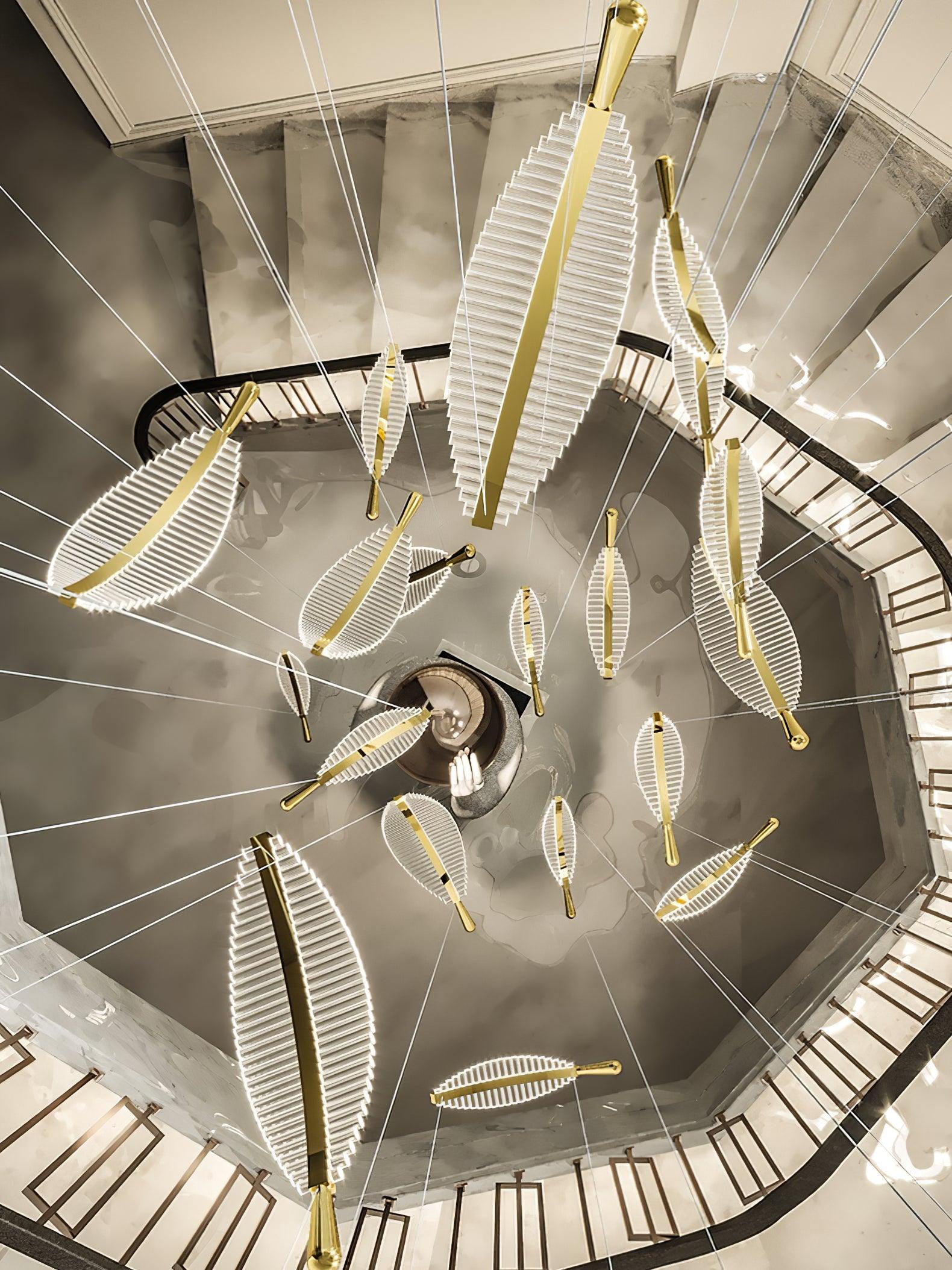 Kuo Chandelier Leaf Acrylic Gold Elegant Modern