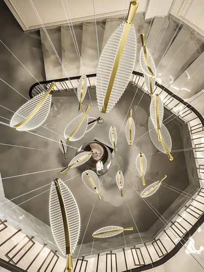Kuo Chandelier Leaf Acrylic Gold Elegant Modern