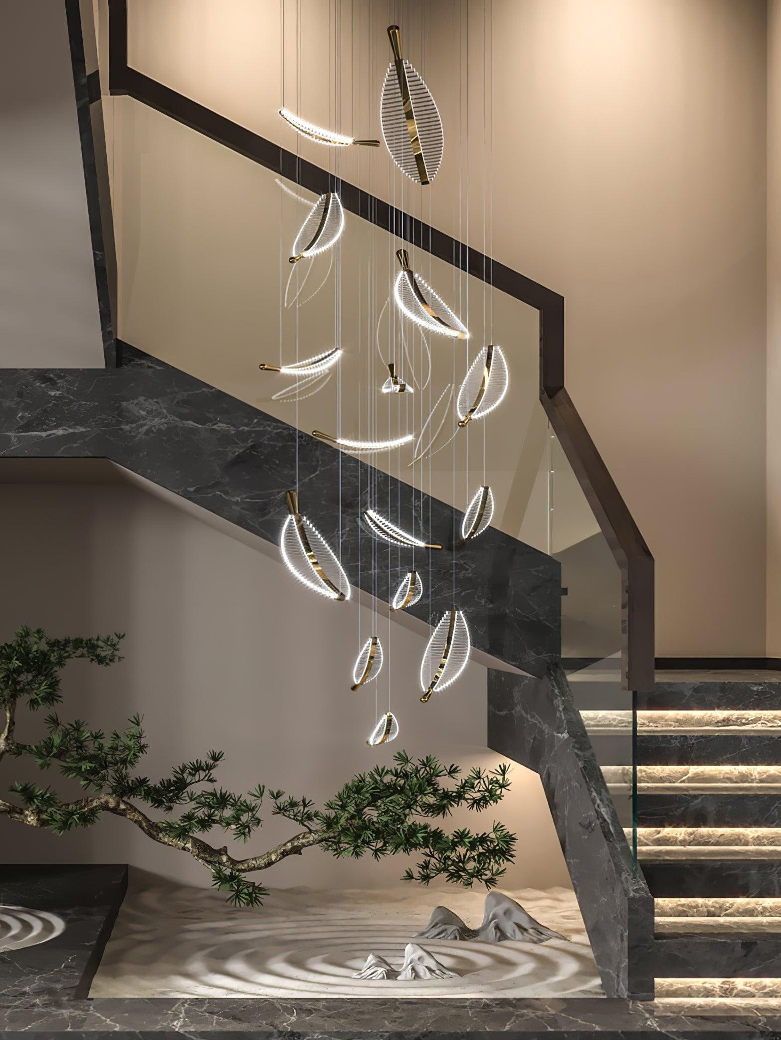 Kuo Chandelier Leaf Acrylic Gold Elegant Modern